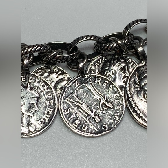 Silpada RARE HTF Sterling Silver ROMAN COINS ChaCha Rolo Chain Link Bracelet - Picture 4 of 16